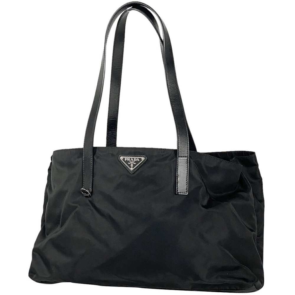 Prada Logo Plate Tote Bag Shoulder Nero Black